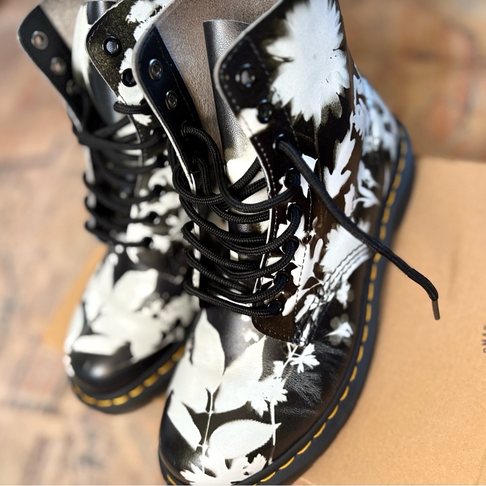 Dr. Martens Monochrome Floral Combat Boots